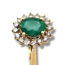 Ring - 18 kt. Yellow gold, Beautiful 18k Gold Emerald and Diamond Women's Ring 1.0Ct Emerald - Diamond