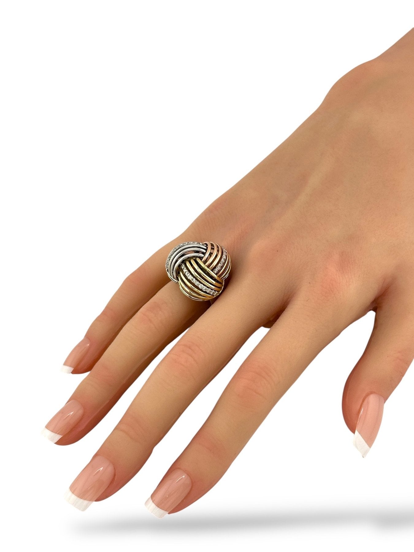 Ancora Designs 18K Tri-Color Gold Cocktail Ring with Diamonds
