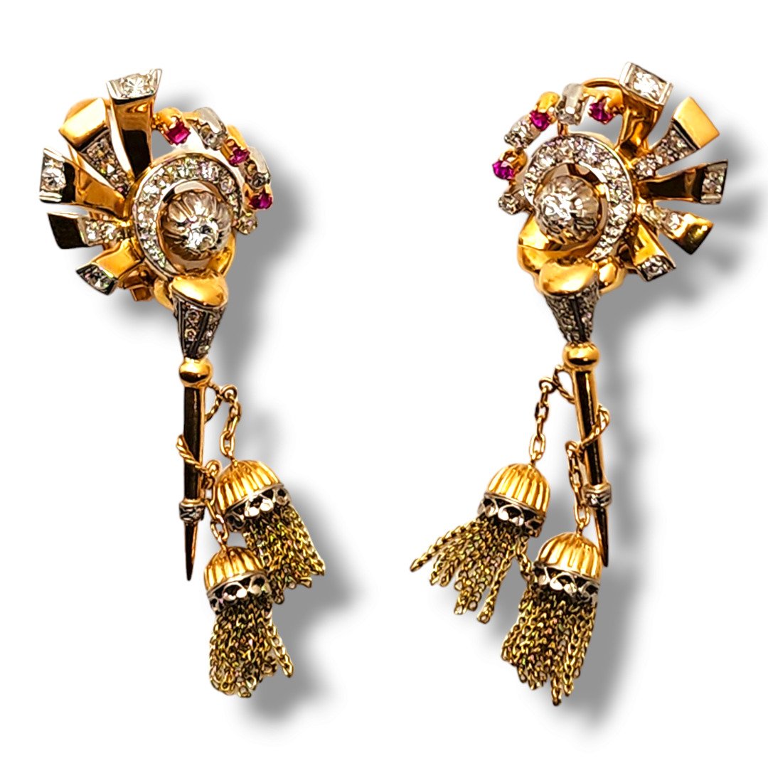 Earrings Amazing 18K Gold and Diamond Long Pendant Earrings 21 Grams - 3.12ct. tw. Diamond (Natural)