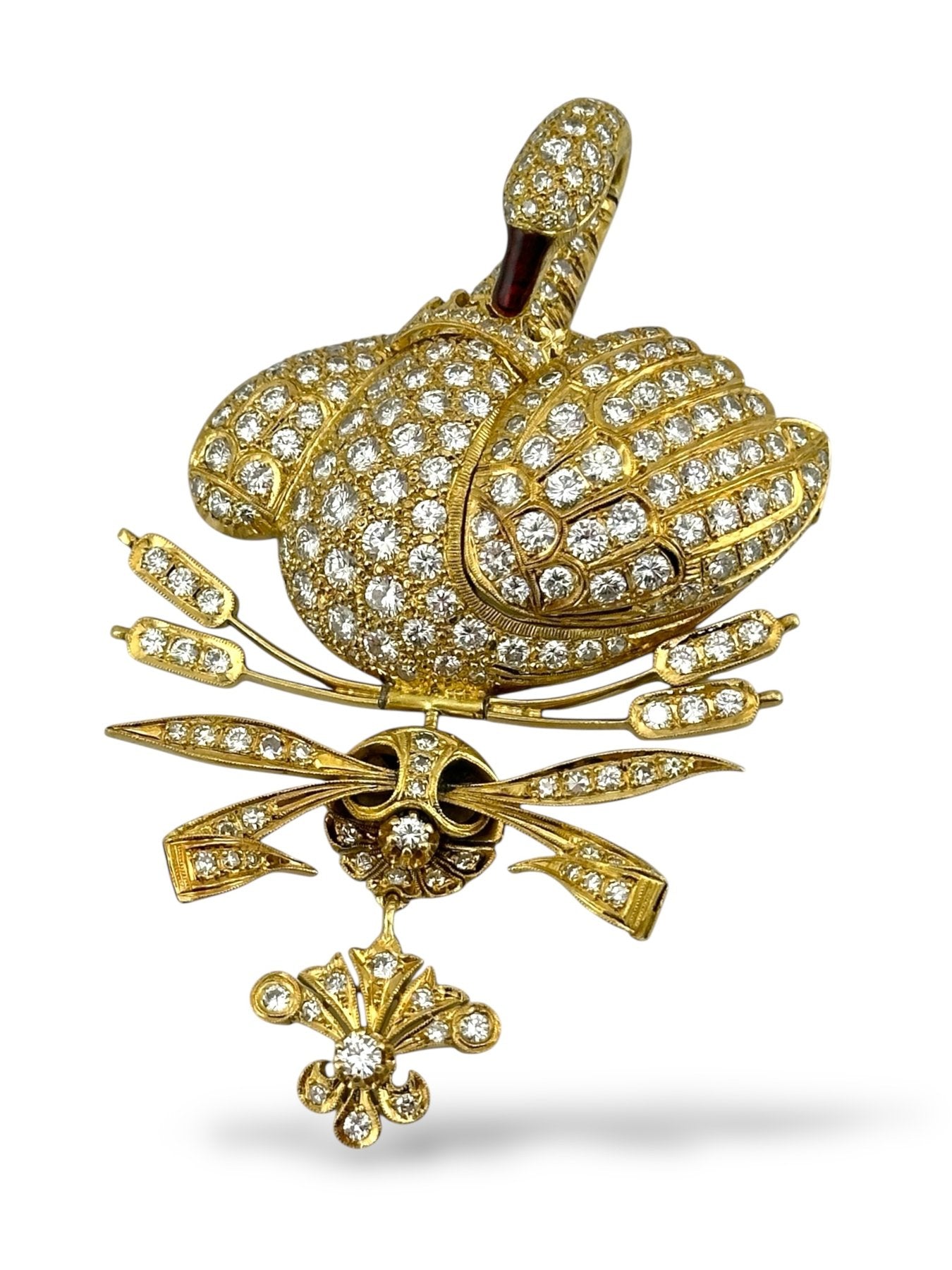 18K Yellow Gold 8.0ct. Diamond-Swan Brooch