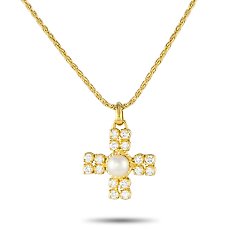 Christian Dior - Necklace with pendant - 18 kt. Yellow gold, Lavish 18K Yellow Gold 0.55ct Diamond and Pearl Pendant Necklace - 0.55ct. tw.