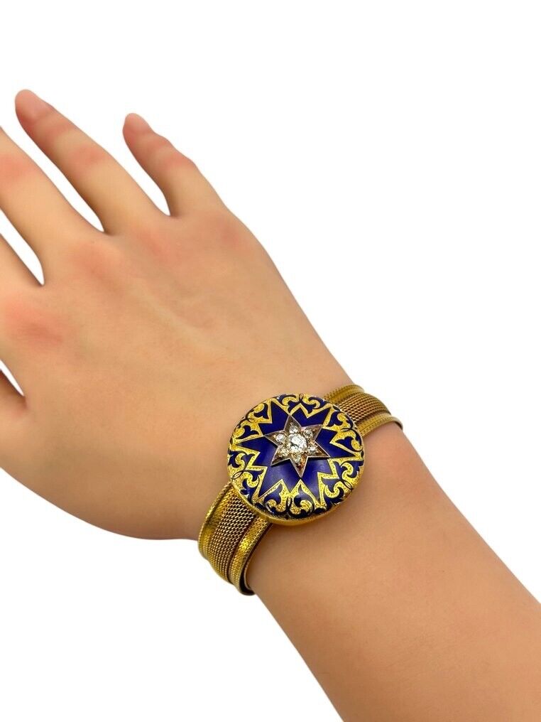 Antique Victorian 14K Gold Amazing Bracelet with Raw Natural Diamonds