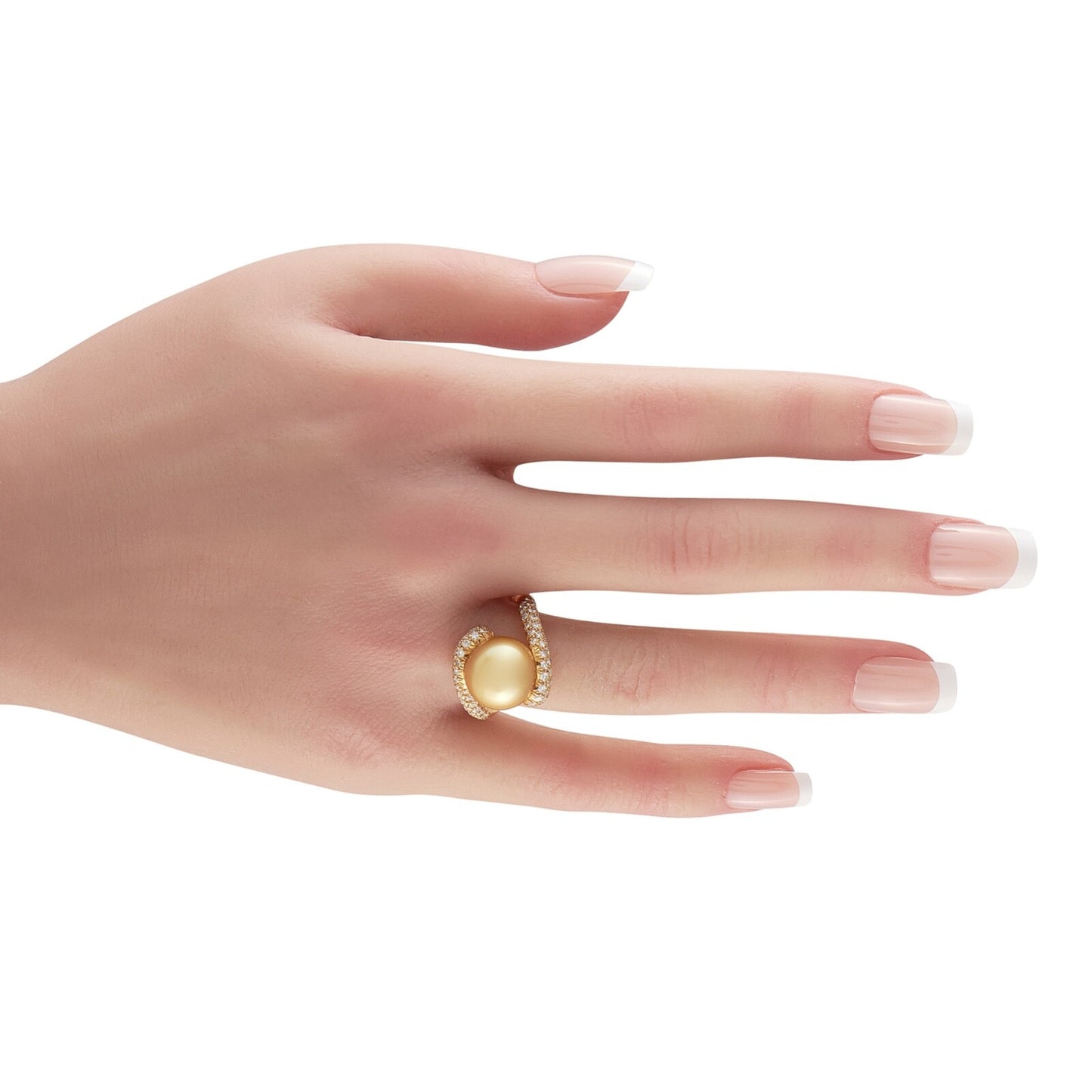 Mikimoto Placomos 18K Yellow Gold 1.0ct Diamond and Golden Pearl Ring
