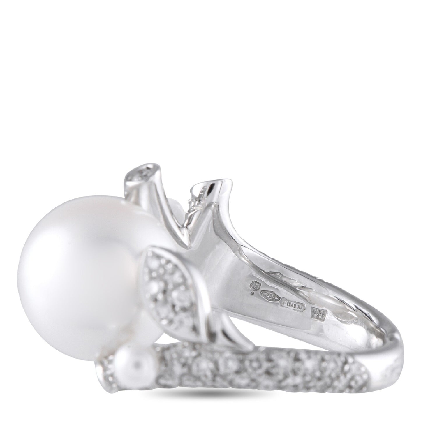 Mikimoto 18K White Gold 1.10ct Diamond and Pearl Ring