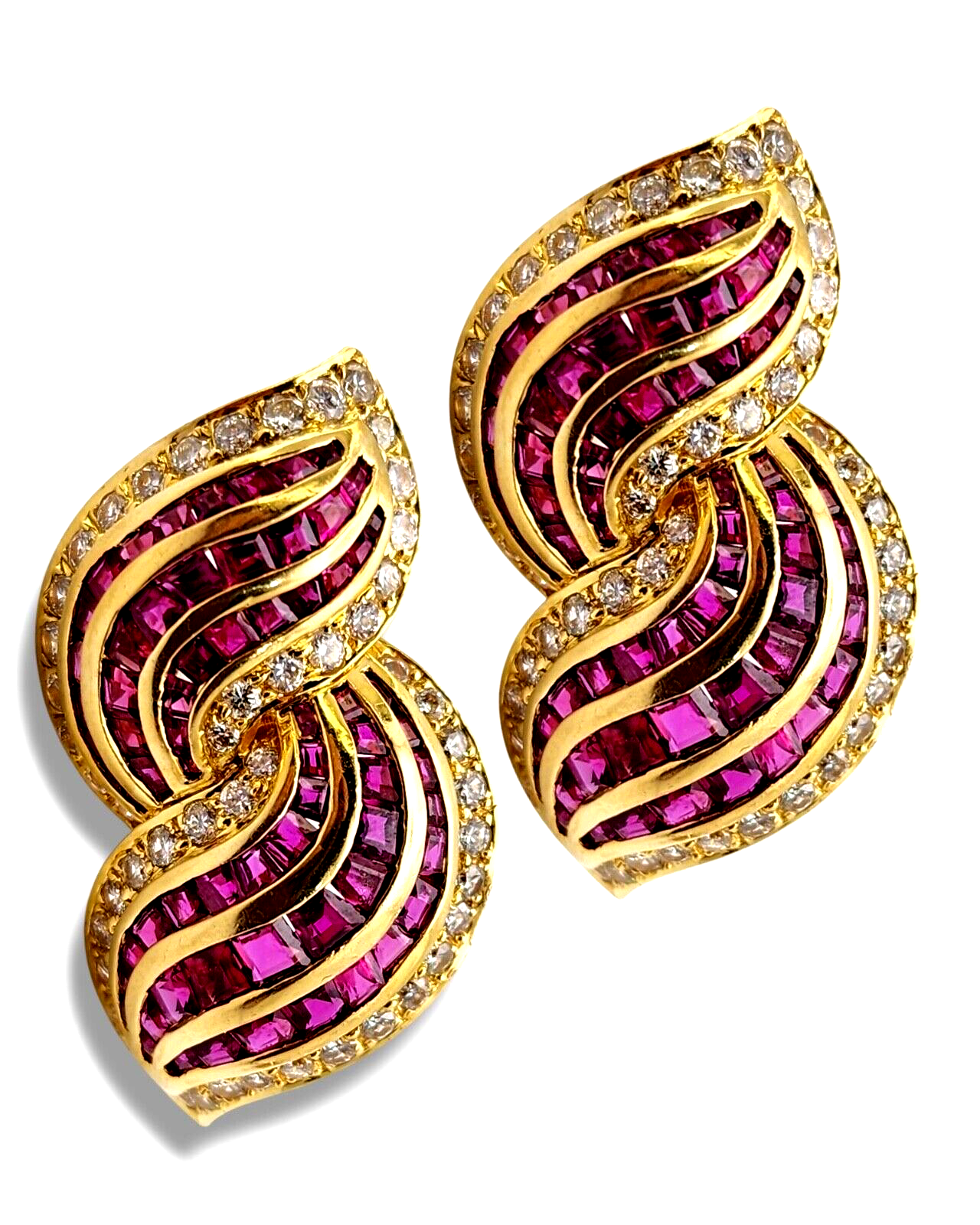 Gorgeous 18K Gold Earrings with Diamonds & Rubies 6.76Ct