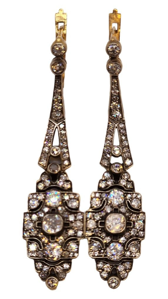 Earrings - 14 kt. White gold, Imperial Russian Art Nouveau 56K (14K) Gold and