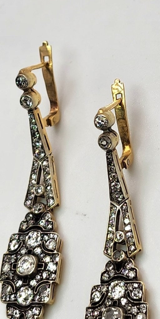 Earrings - 14 kt. White gold, Imperial Russian Art Nouveau 56K (14K) Gold and