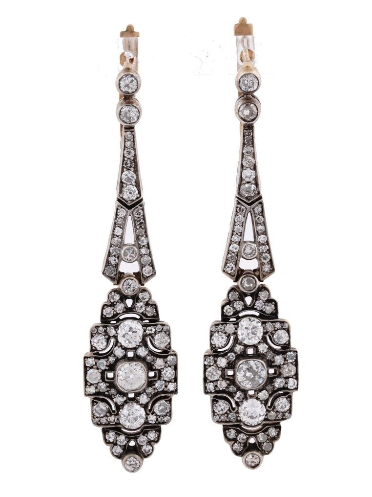 Earrings - 14 kt. White gold, Imperial Russian Art Nouveau 56K (14K) Gold and