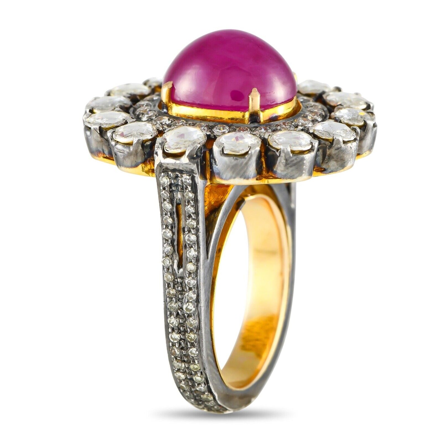 Amazing 18K Yellow Gold, Silver 2.50ct Diamond and Ruby Ring