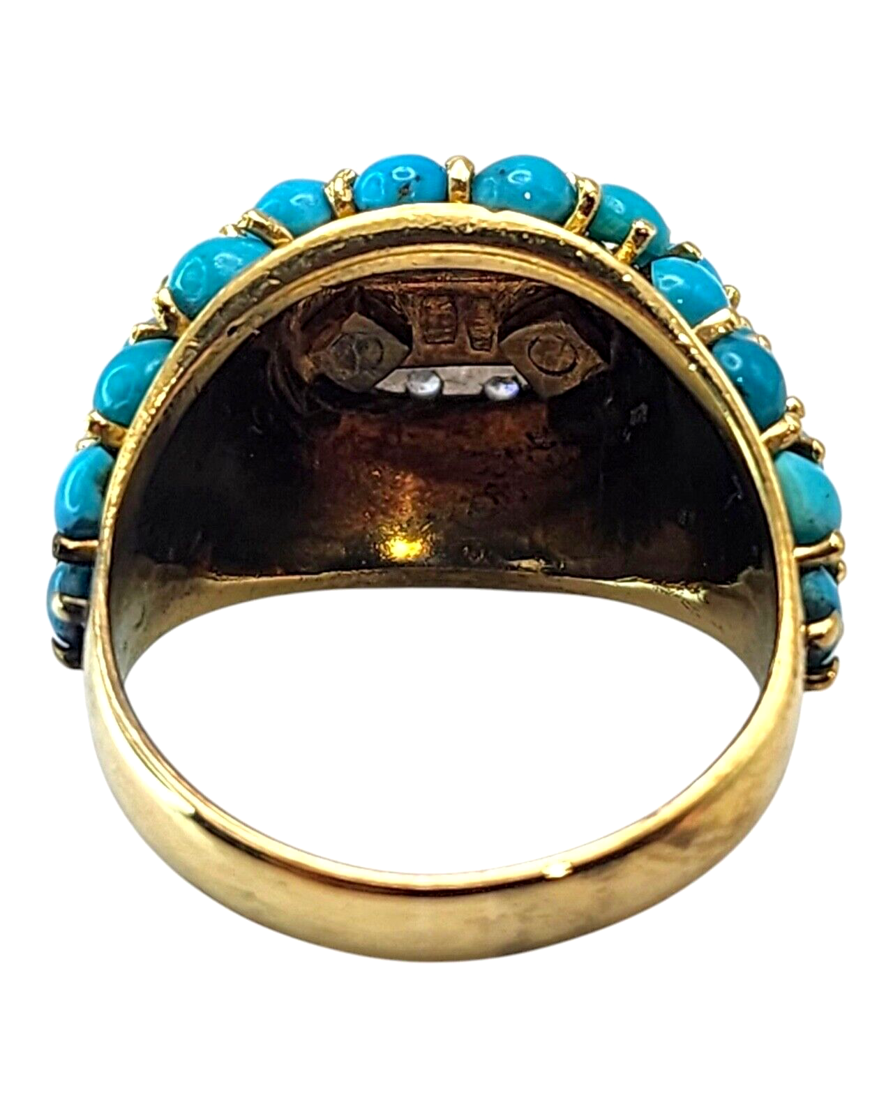 Gorgeous Vintage 18K Gold Turquoise Diamond & Sapphire Ring