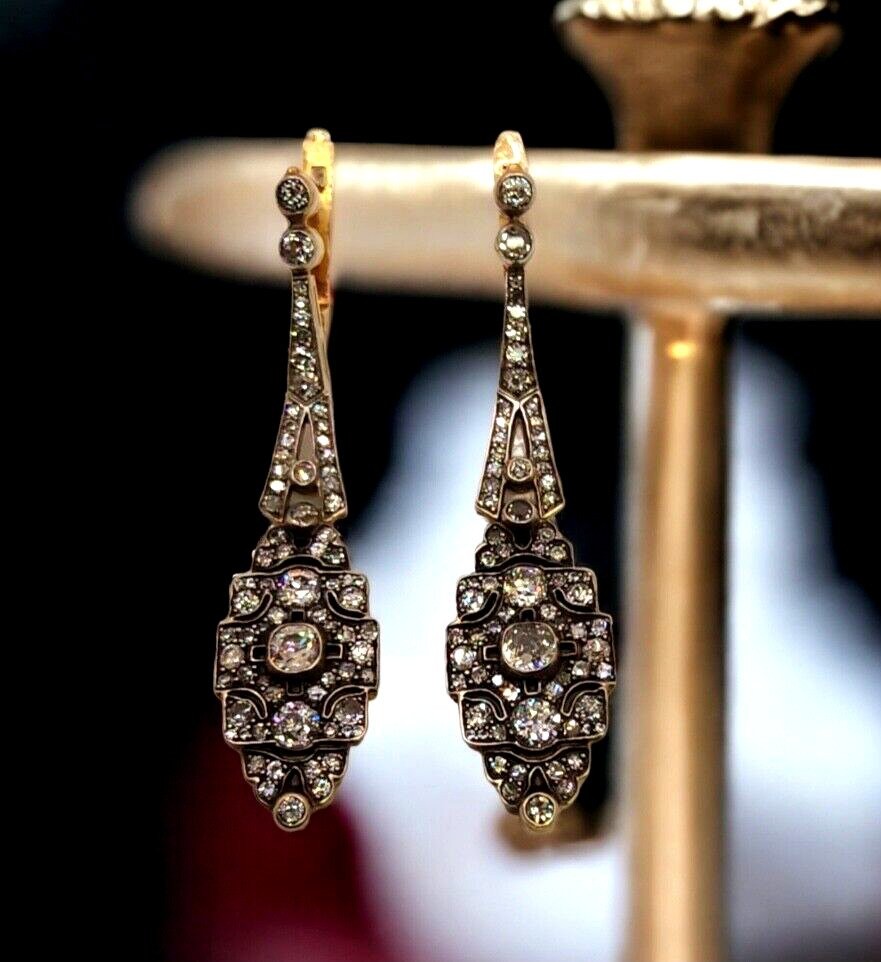 Earrings - 14 kt. White gold, Imperial Russian Art Nouveau 56K (14K) Gold and