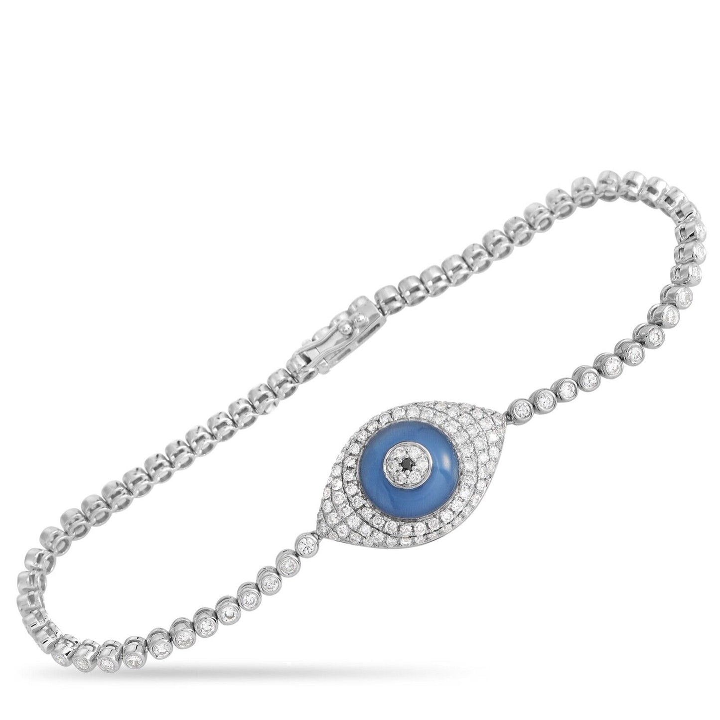 Beautiful 18K White Gold 1.92ct Diamond Evil Eye Bracelet