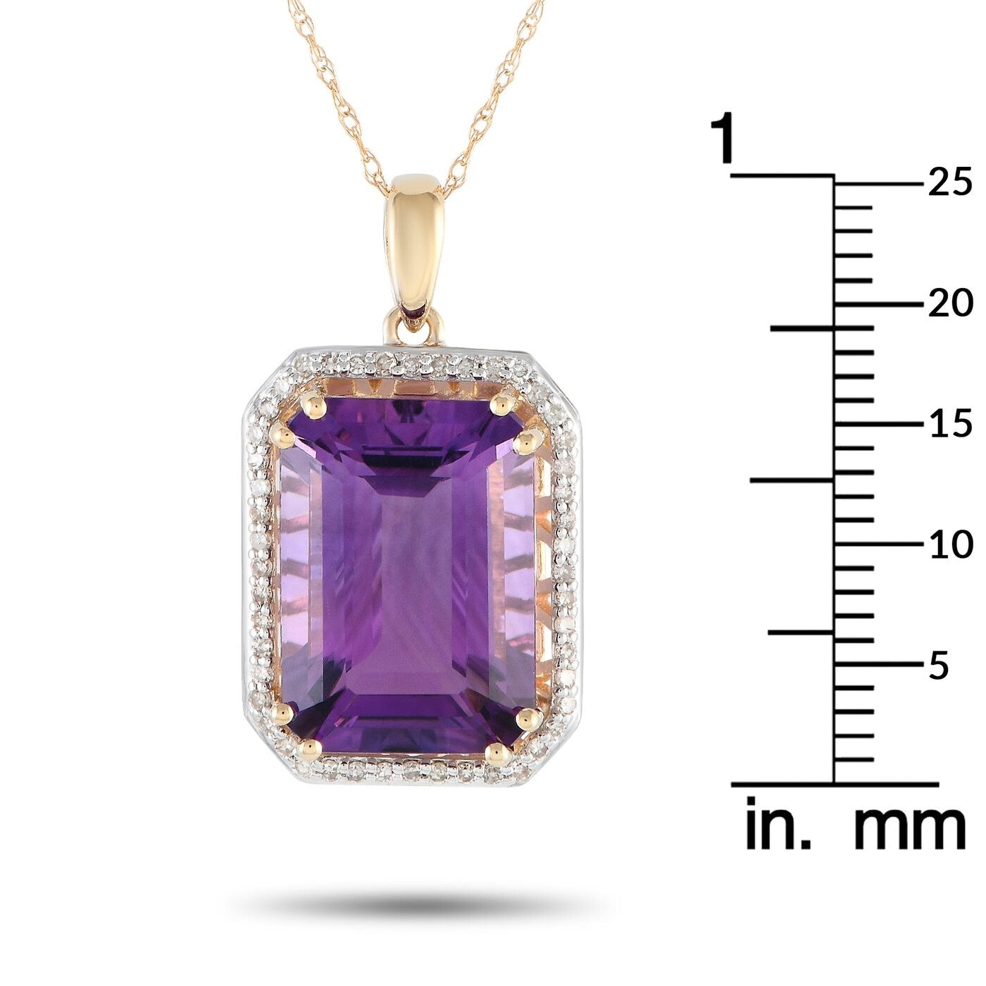 14K Yellow Gold 0.20ct Diamond and Amethyst Pendant Necklace