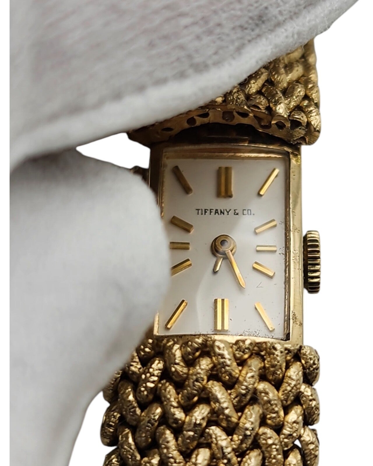 Tiffany & Co. 14K Gold Watch built into a gold bracelet (Covered Face Bracelet )