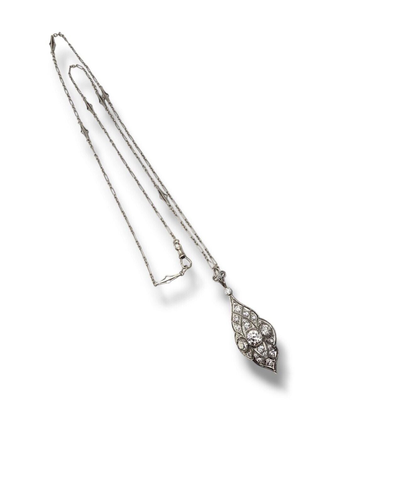 Art Deco White Gold & Platinum Necklace with Diamonds 2.34Ct