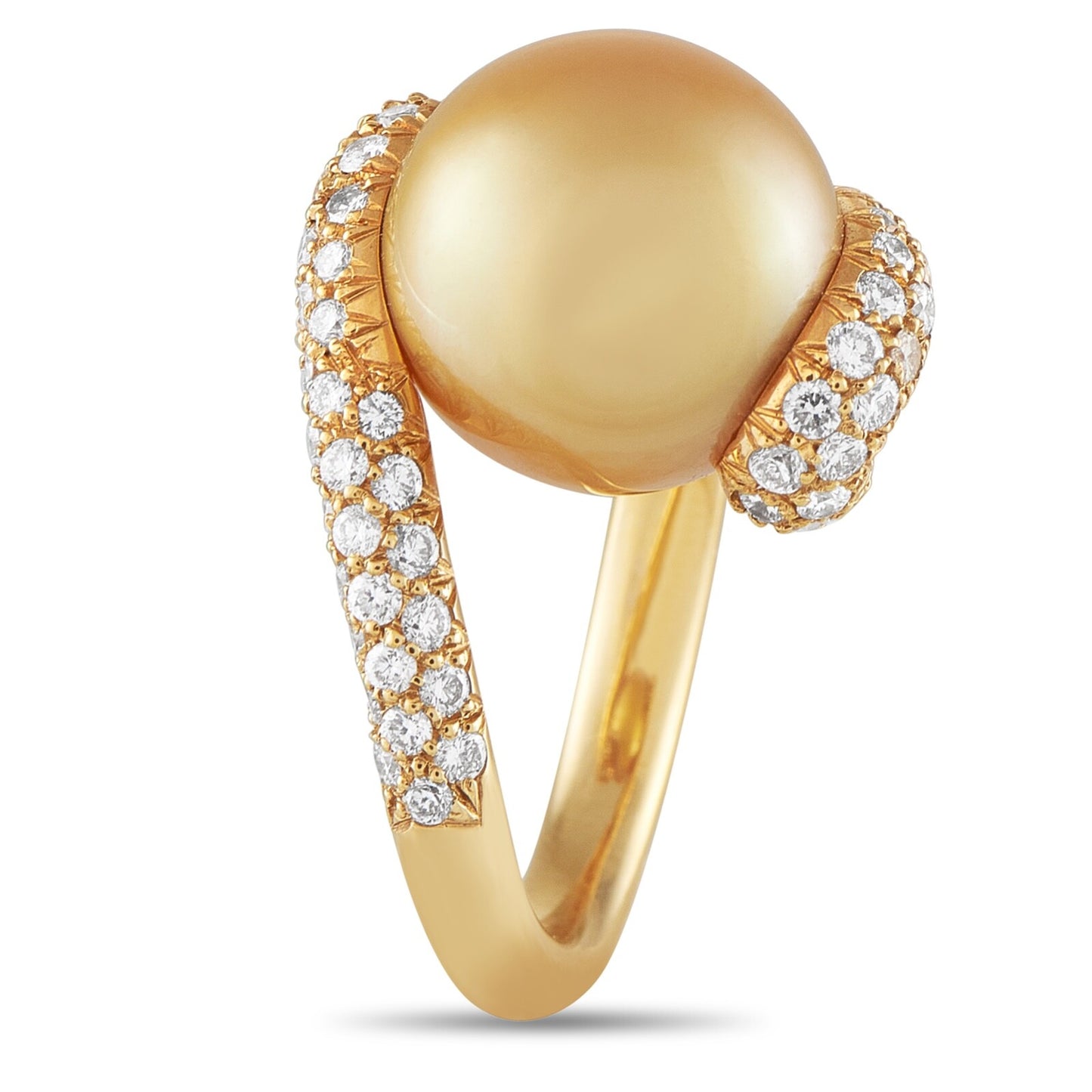 Mikimoto Placomos 18K Yellow Gold 1.0ct Diamond and Golden Pearl Ring