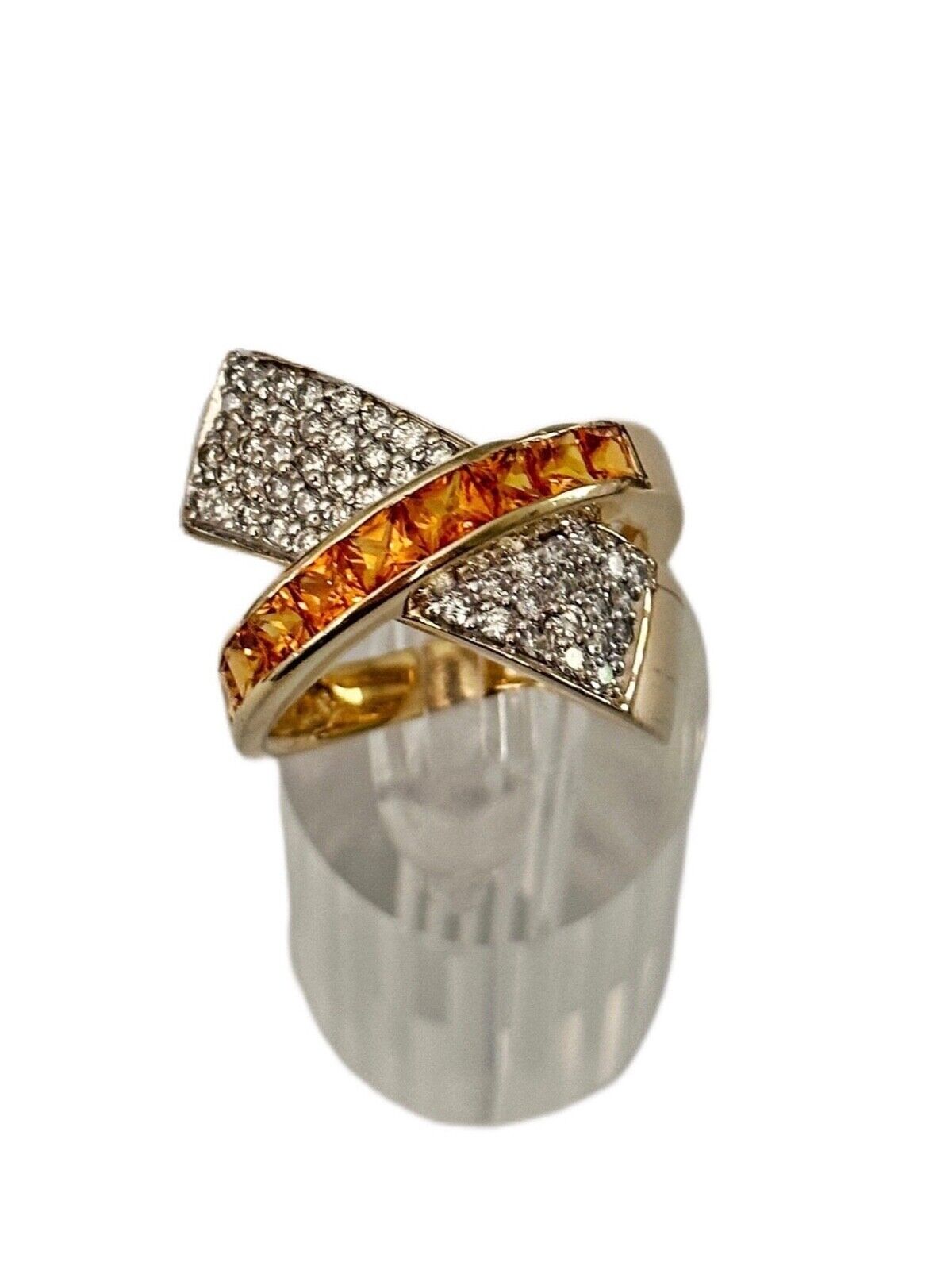 Vintage 14K Gold Ring with Diamonds & Orange Gemstones