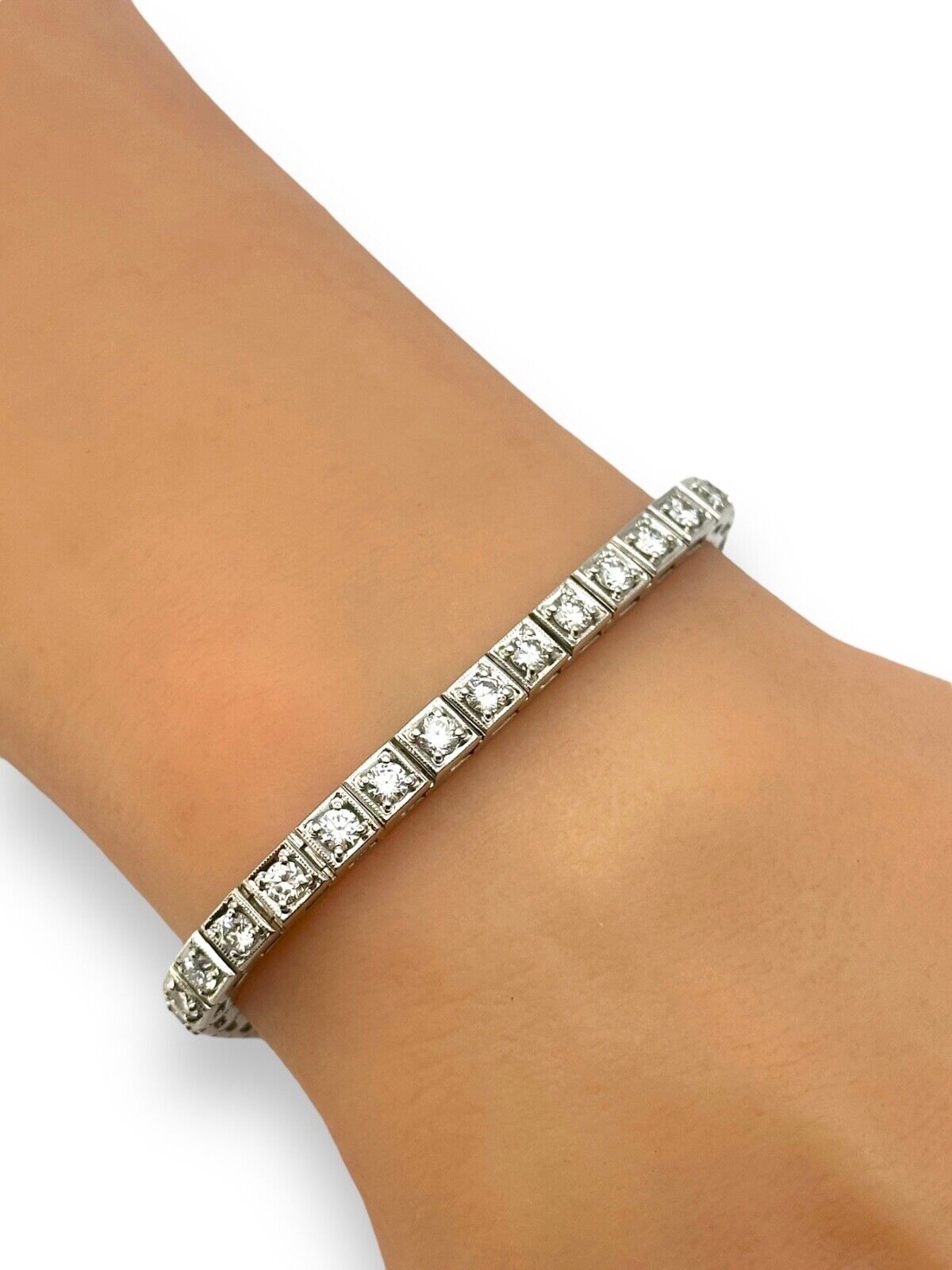 Vintage 18K White Gold and Diamond Bracelet 4.0 Carats