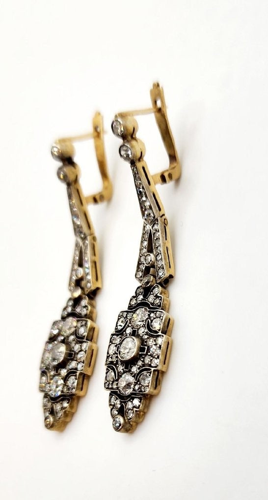 Earrings - 14 kt. White gold, Imperial Russian Art Nouveau 56K (14K) Gold and