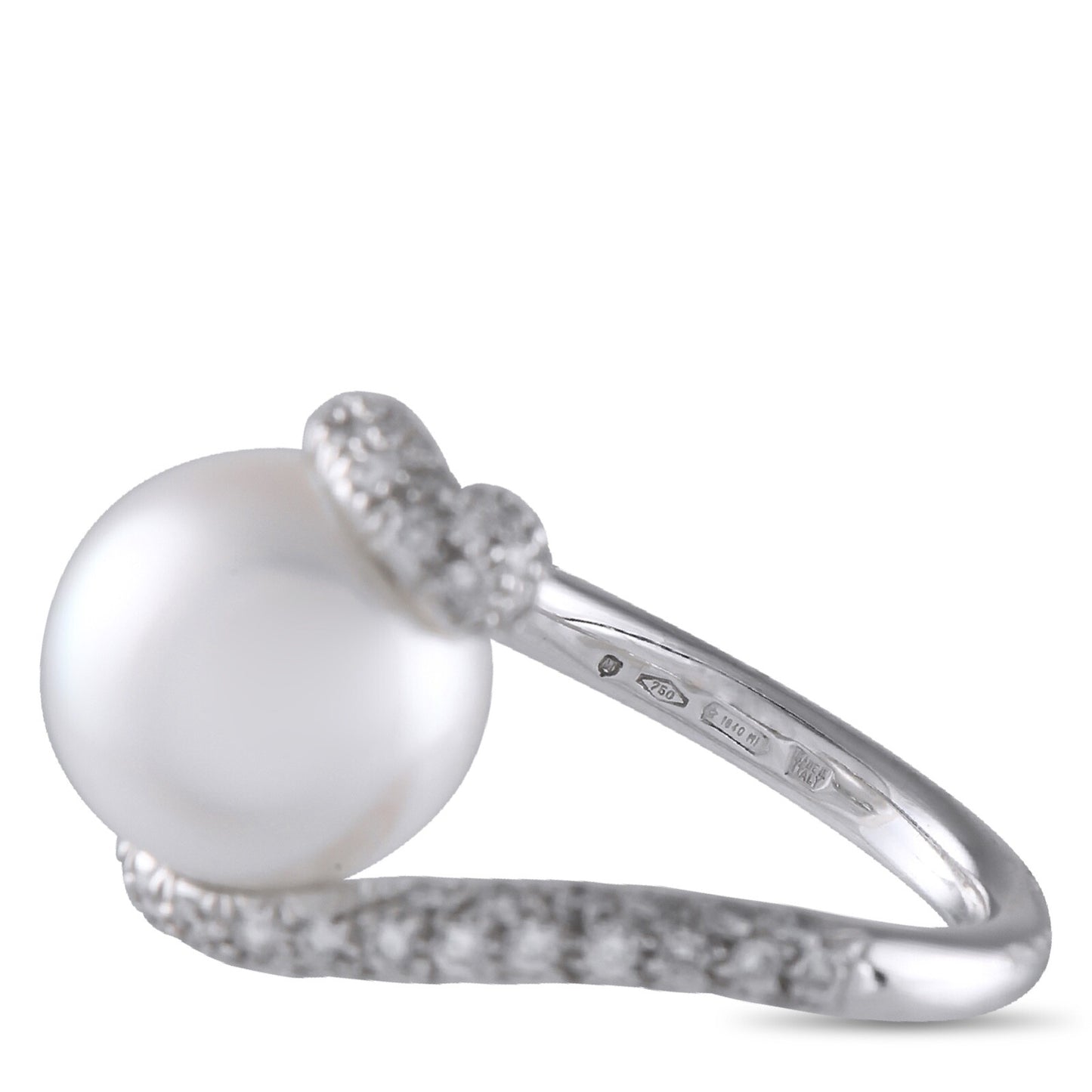 Mikimoto 18K White Gold 1.0ct Diamond and Pearl Ring