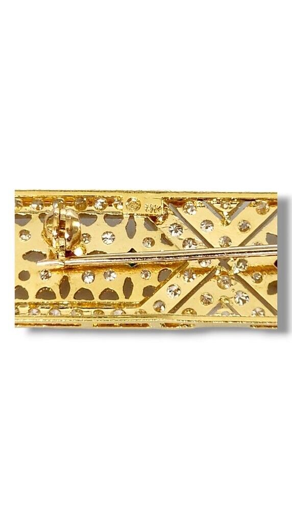 Brooch - 18 kt. Yellow gold, Lovely Art Deco 18k Gold Diamond Sapphire Pin