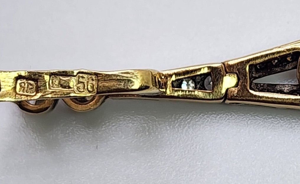 Earrings - 14 kt. White gold, Imperial Russian Art Nouveau 56K (14K) Gold and