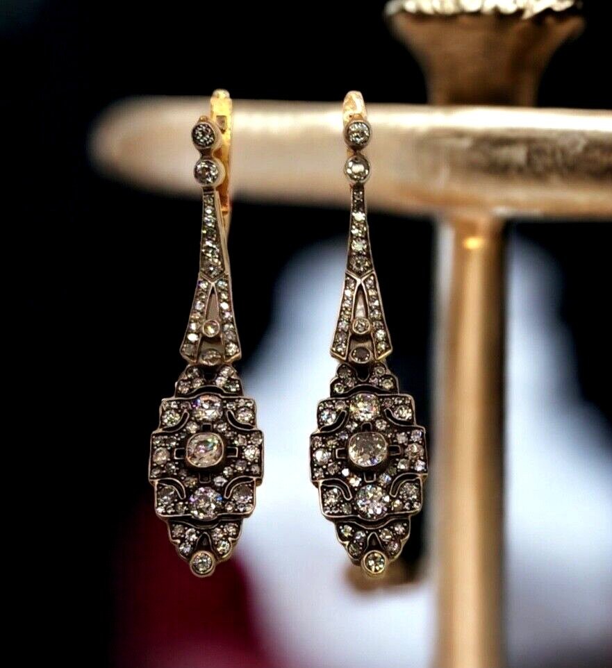 Earrings - 14 kt. White gold, Imperial Russian Art Nouveau 56K (14K) Gold and