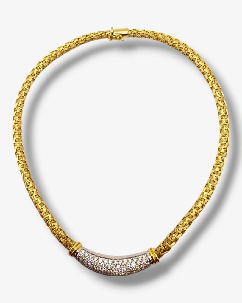 Necklace - 18 kt. Yellow gold, Roberto Coin 18 Karat Gold & Diamond Woven