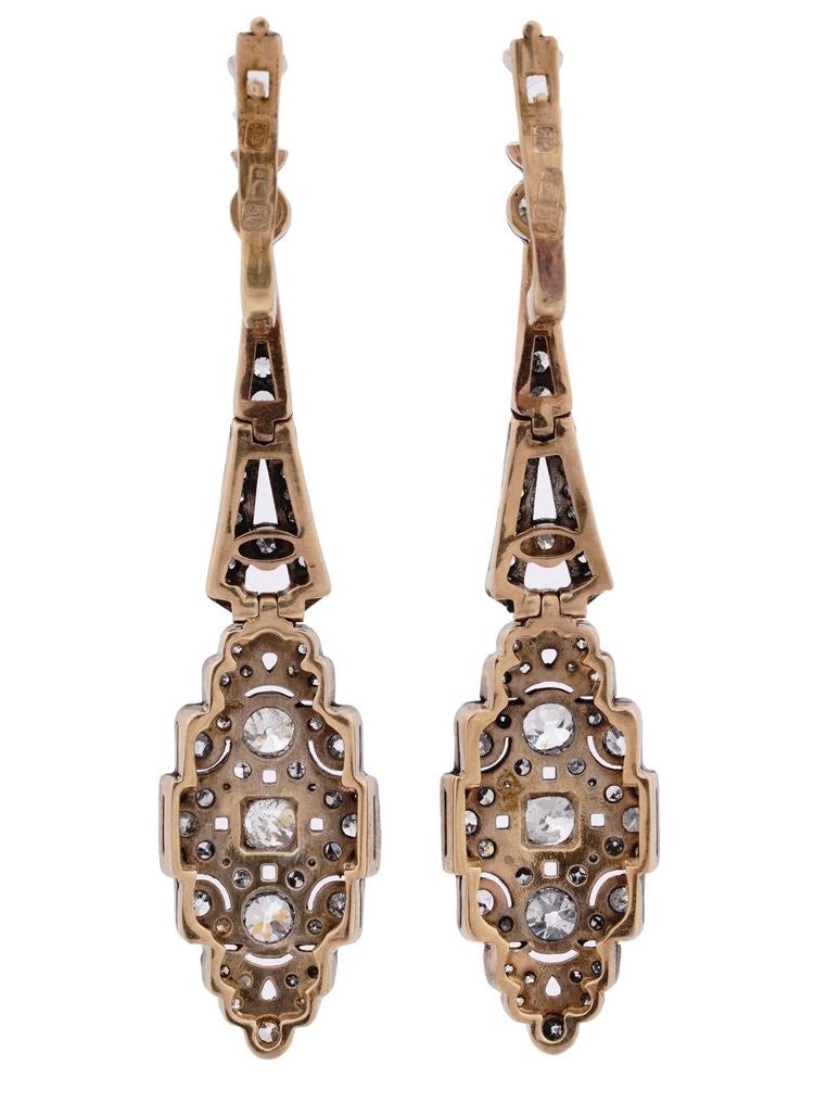 Earrings - 14 kt. White gold, Imperial Russian Art Nouveau 56K (14K) Gold and