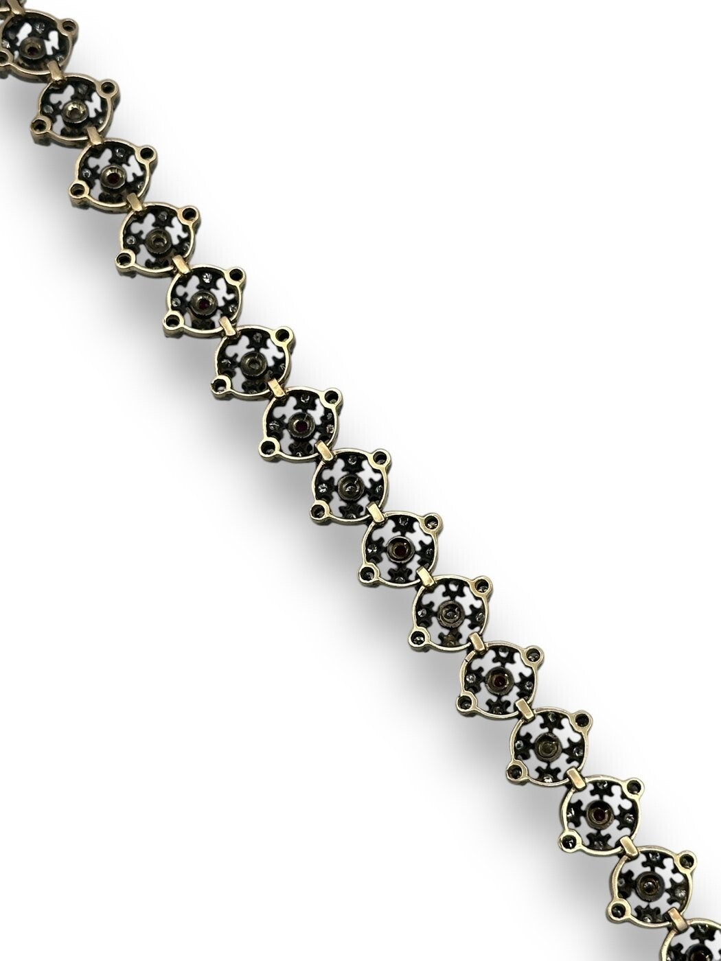 Antique 14k Yellow Gol with Ruby and 3.57 Carats Diamond Women's Bracelet