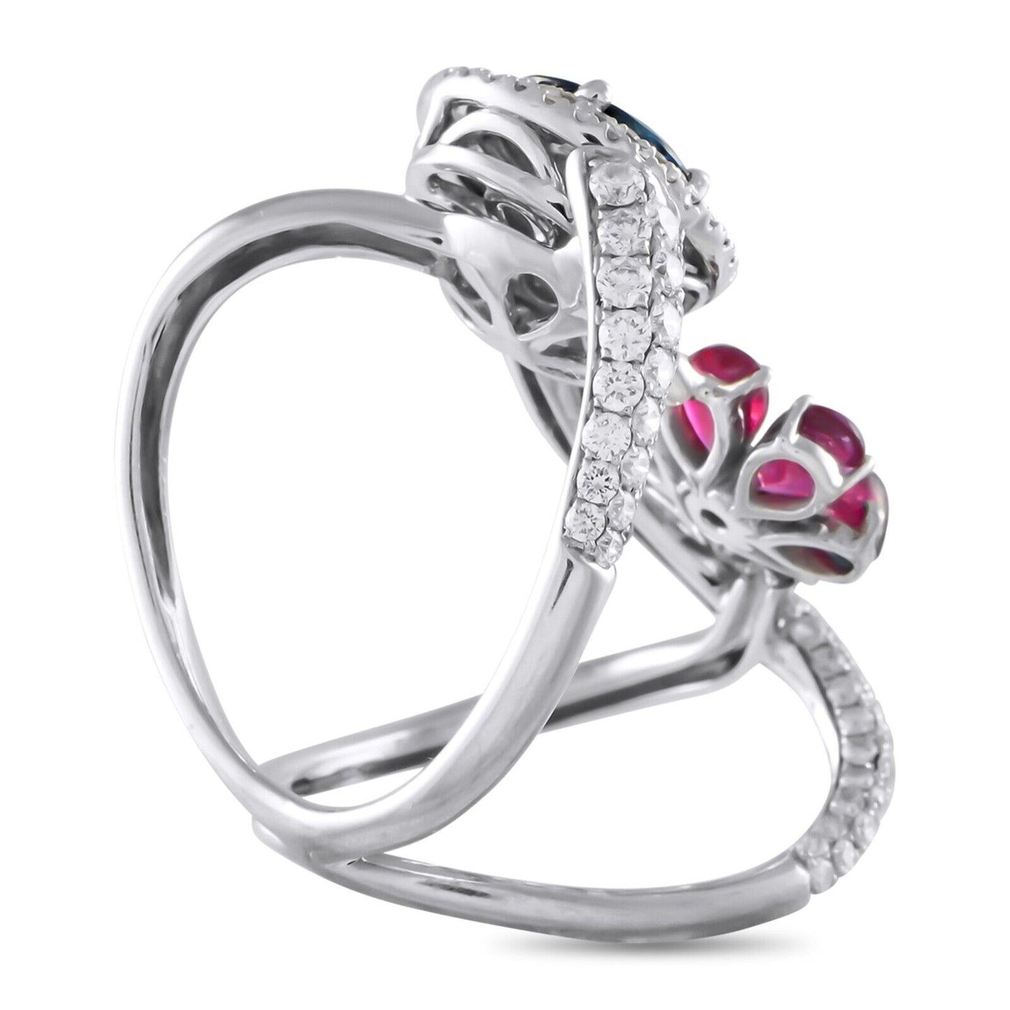 Amazing 18K White Gold 2.0ct Diamond, Sapphire, and Ruby Cocktail Ring