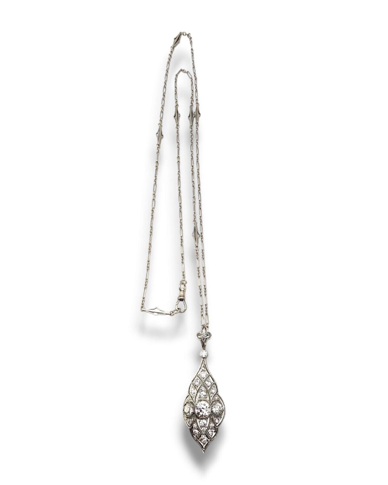 Art Deco White Gold & Platinum Necklace with Diamonds 2.34Ct