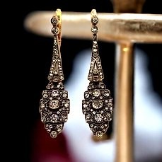 Earrings - 14 kt. White gold, Imperial Russian Art Nouveau 56K (14K) Gold and