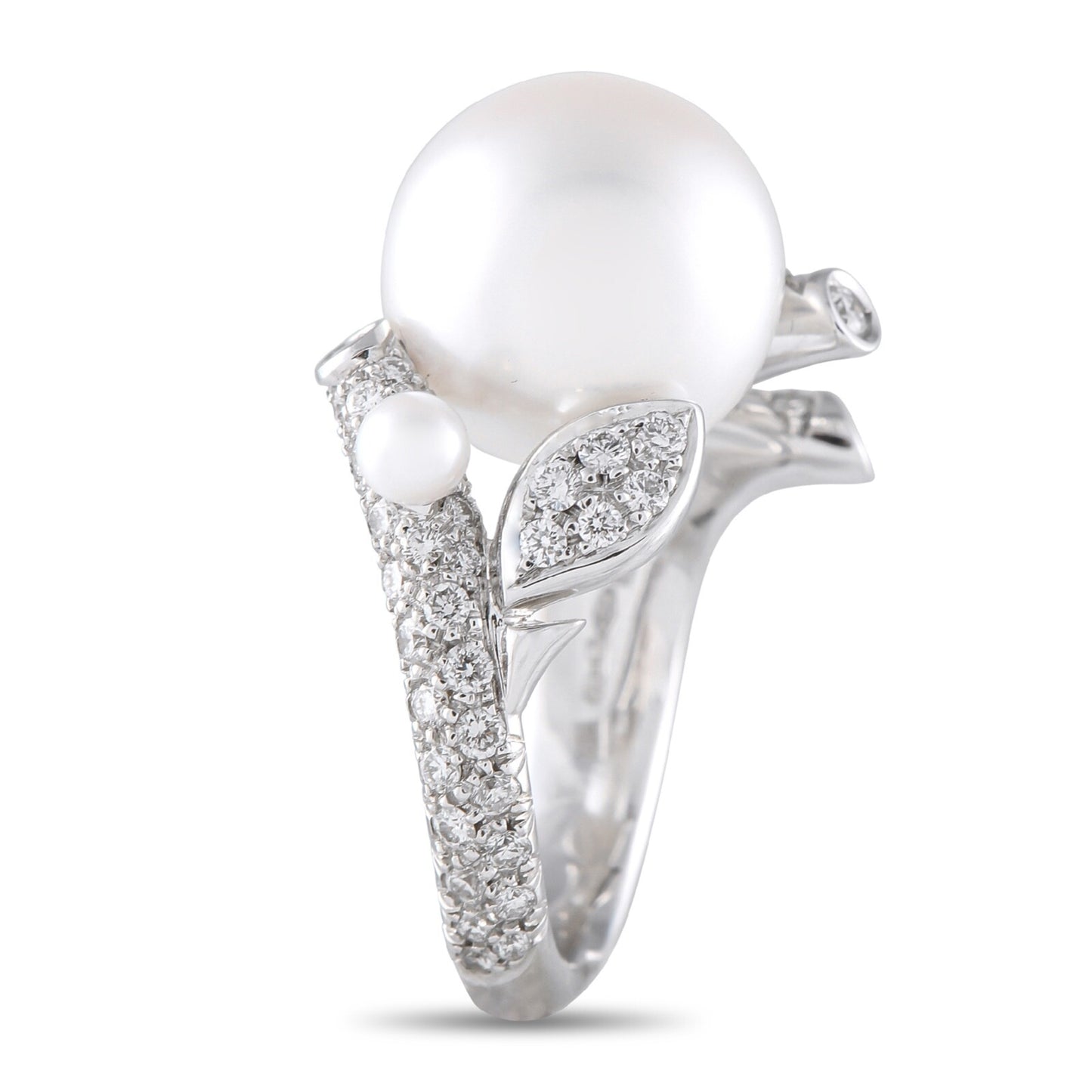 Mikimoto 18K White Gold 1.10ct Diamond and Pearl Ring