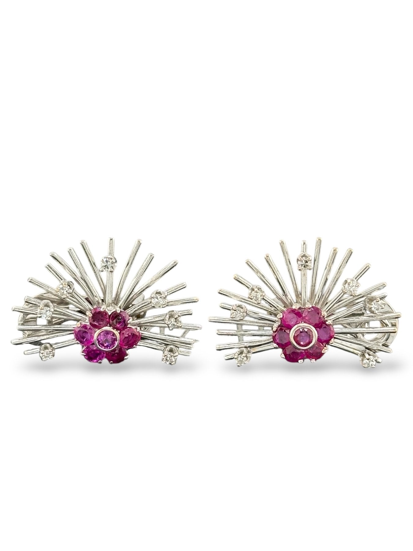 Platinum Earrings with 0.42ct. Diamonds & Rubies