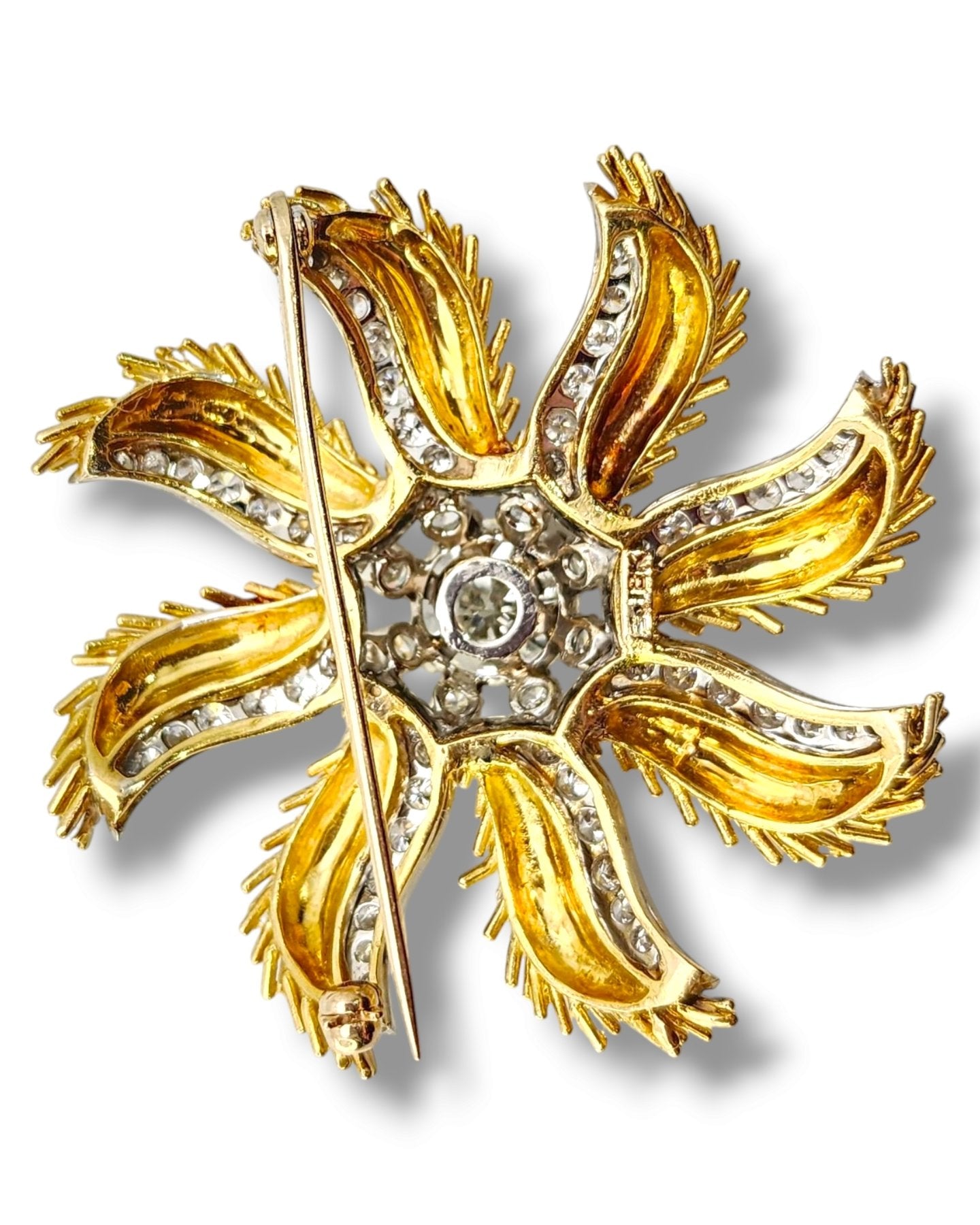 Brooch - 18 kt. Yellow gold, Amazing 18K Gold Brooch Large Diamonds 3.08 Ct