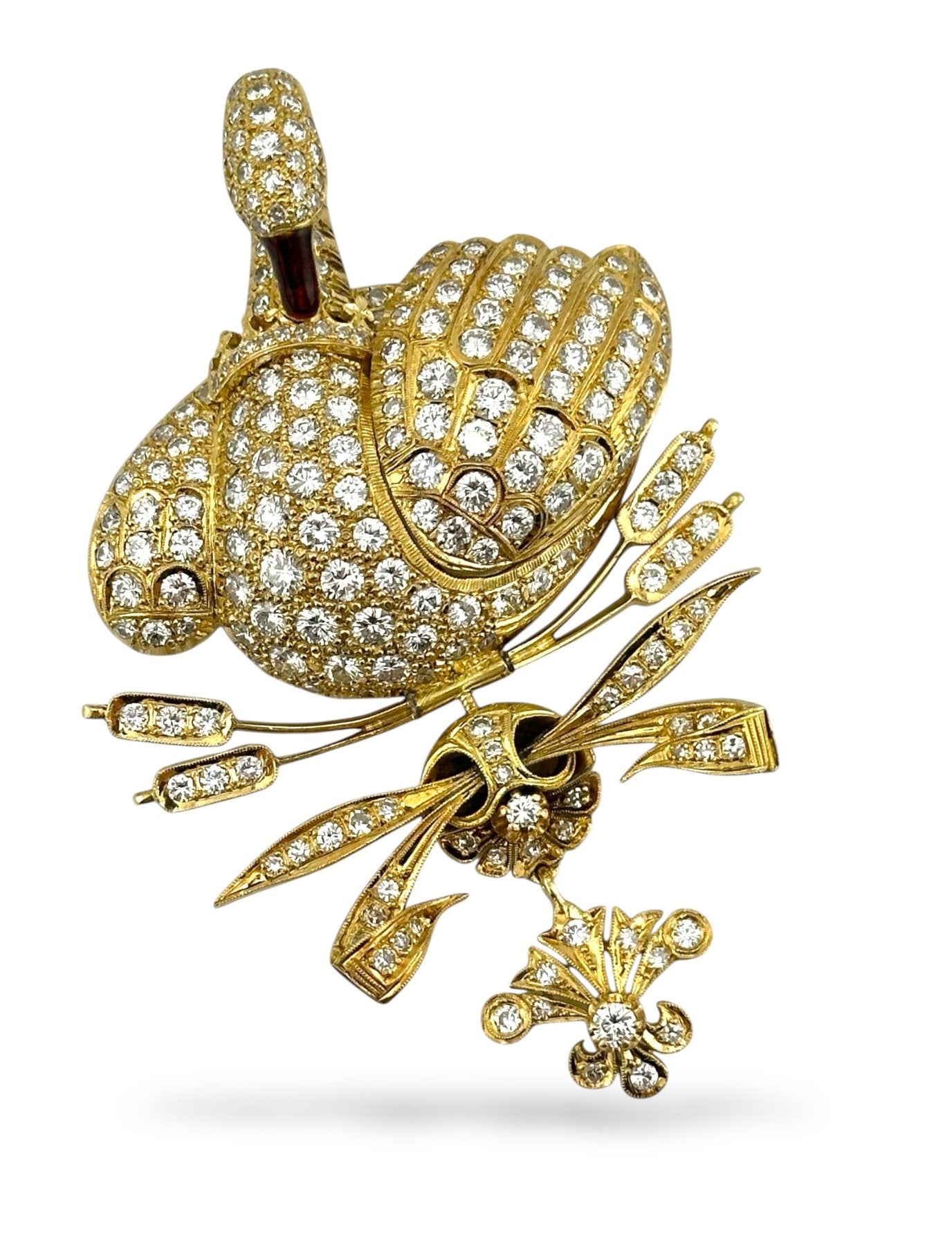 18K Yellow Gold 8.0ct. Diamond-Swan Brooch