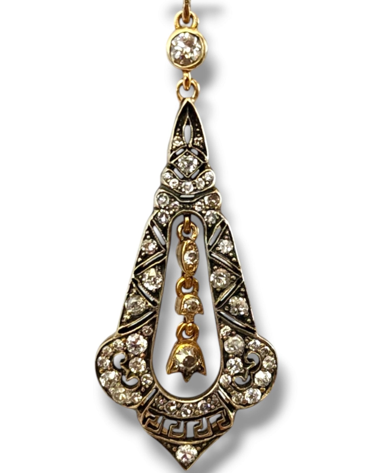 Earrings - 14 kt. Yellow gold, Antique Imperial Russian 56k Gold & Diamond Enamel Earrings 2.10 Carats Circa 1900s - 2.15ct. tw. Diamond (Natural)