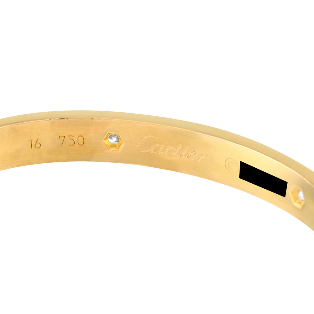 Cartier LOVE 18K Yellow Gold 4 Diamond Bracelet Size 16