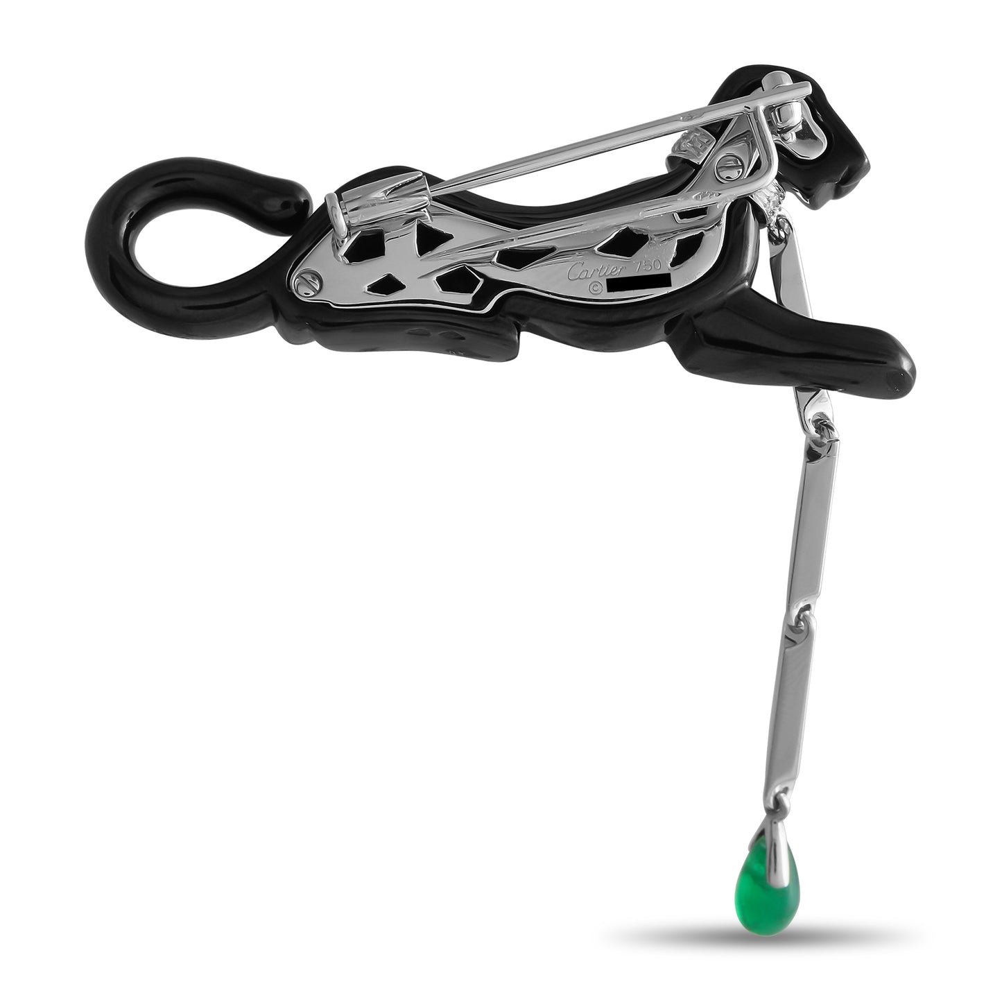 Cartier Panthere 18K White Gold Diamond, Emerald, and Hematite Brooch