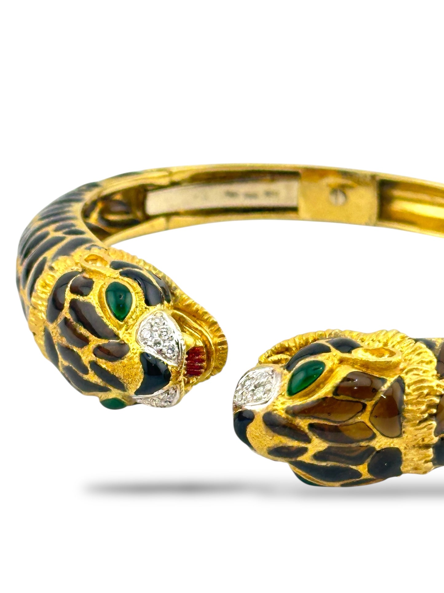 Legnazzi 18K Yellow Gold Enamel & 0.40ct. Diamond Leopard Bangle Bracelet