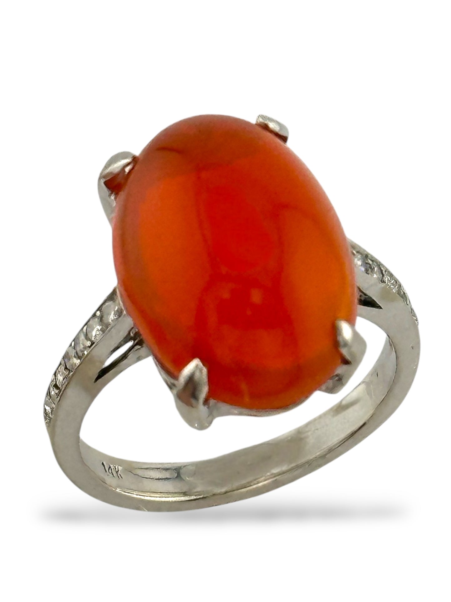 14K White Gold Diamond & Rhodochrosite Ring