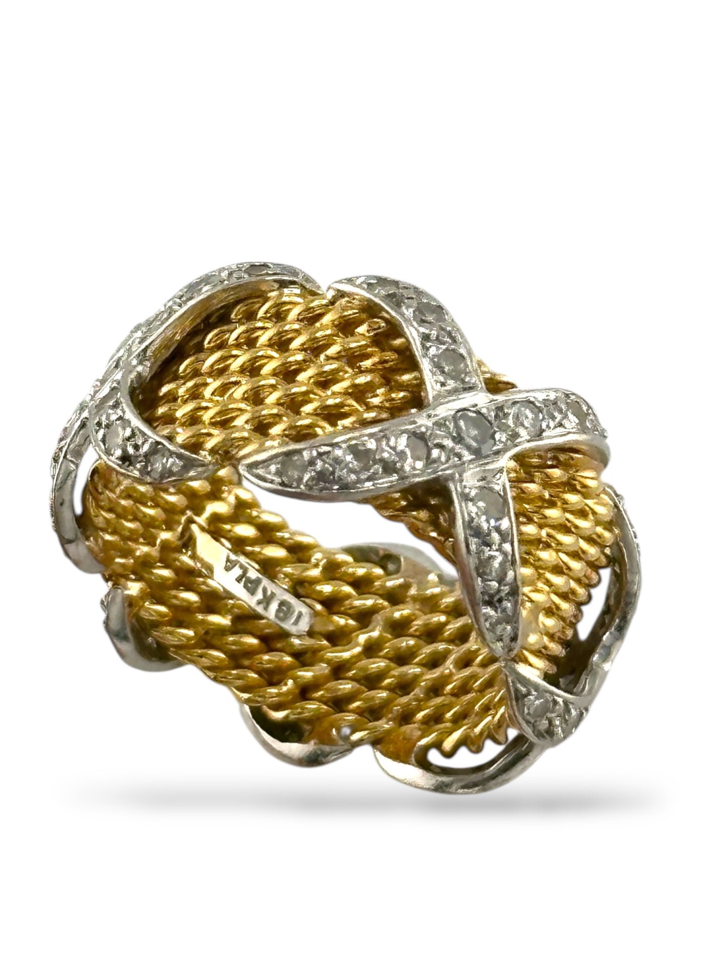 18K Yellow Gold & Platinum Ring with X-Cross Diamonds