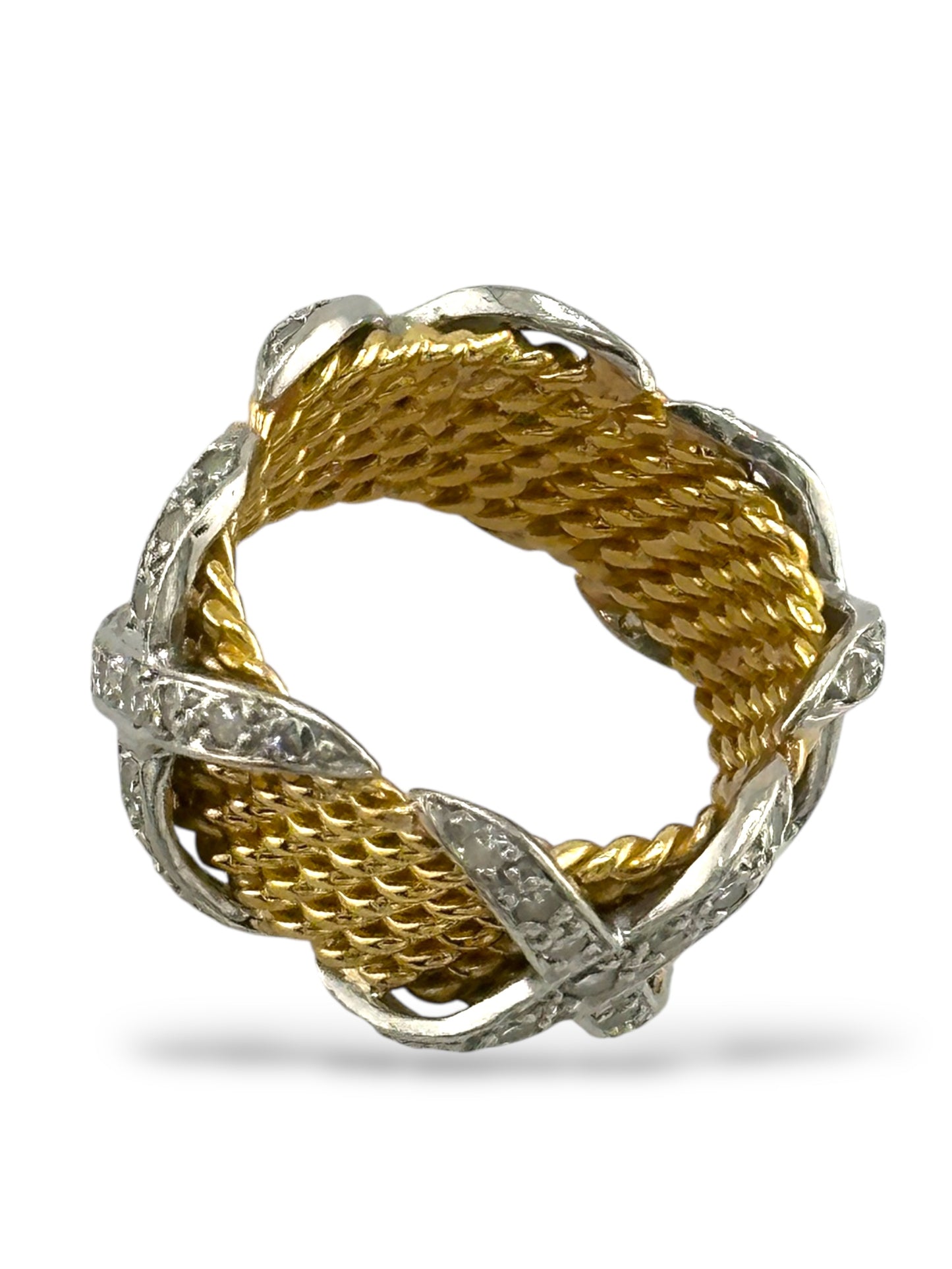 18K Yellow Gold & Platinum Ring with X-Cross Diamonds