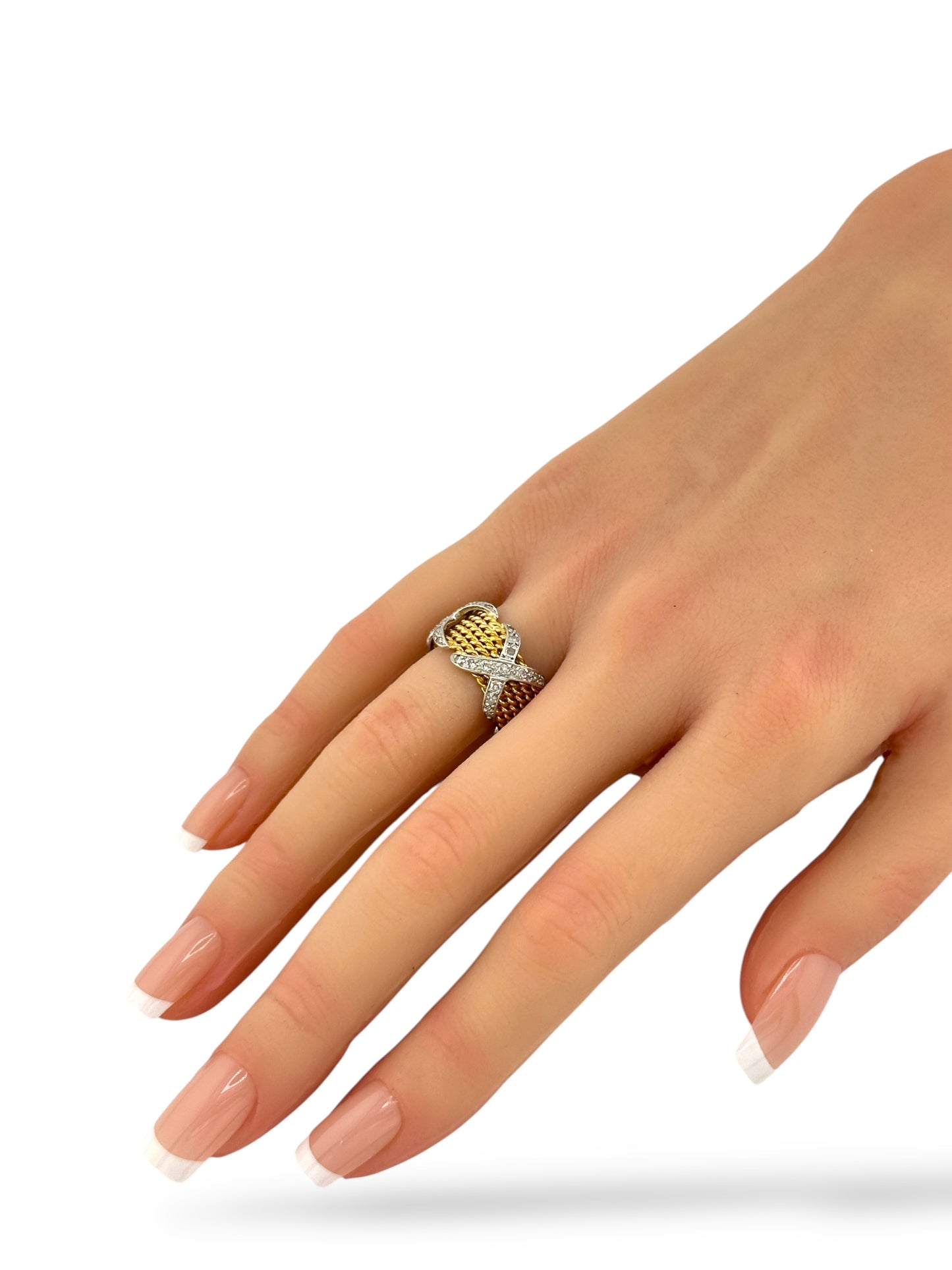 18K Yellow Gold & Platinum Ring with X-Cross Diamonds