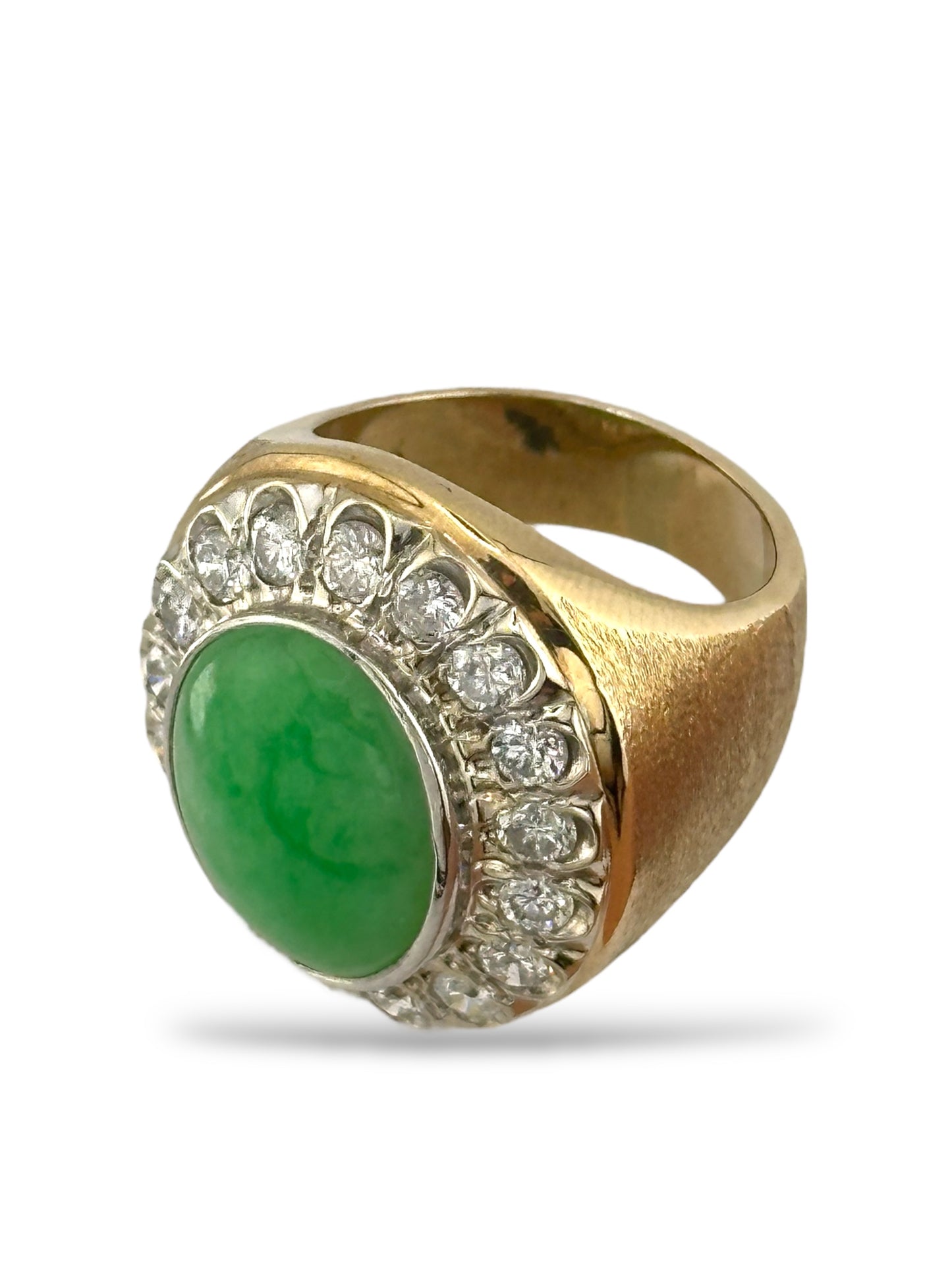 14K Yellow Gold Green Jade & Diamond Ring