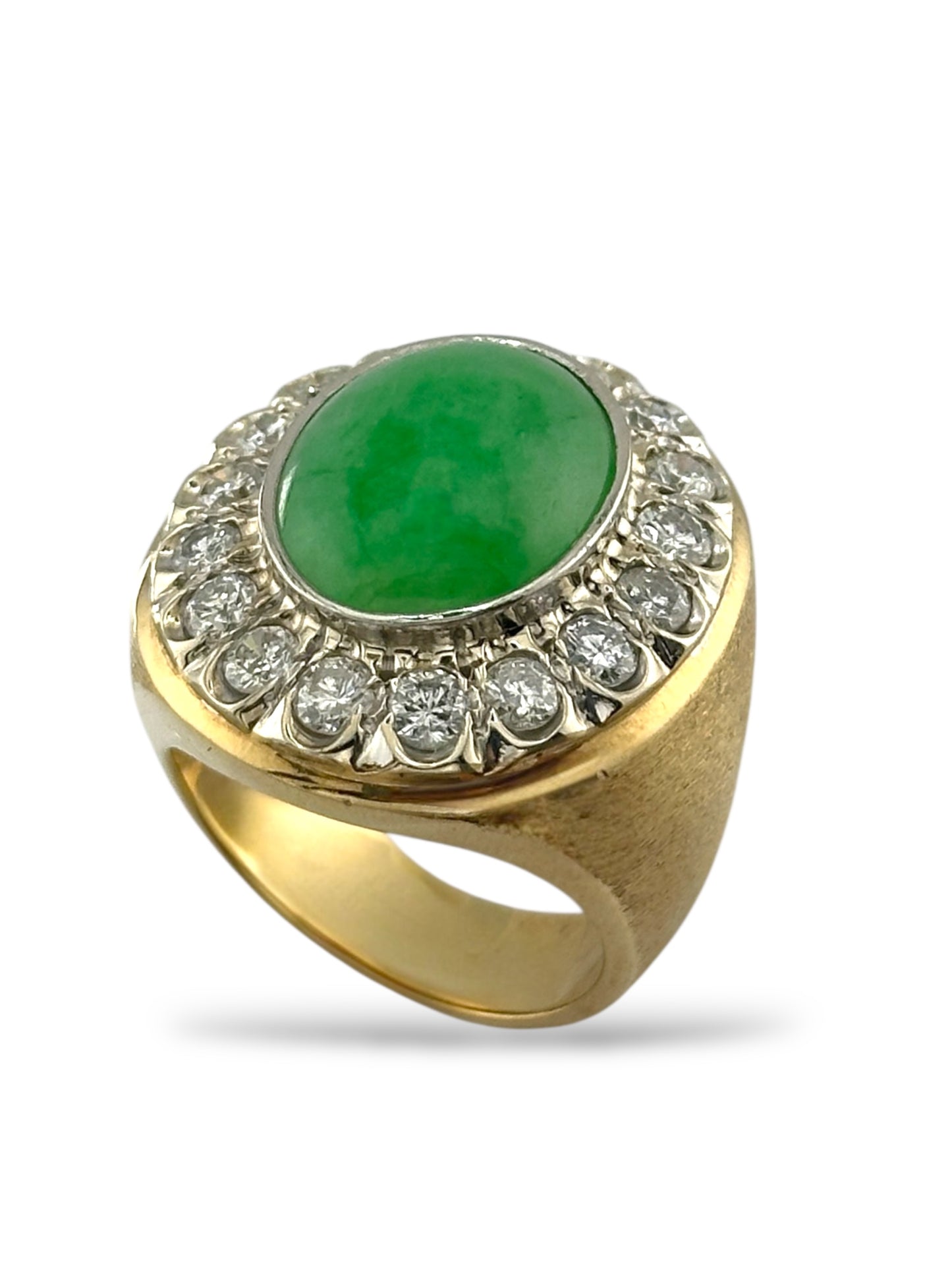 14K Yellow Gold Green Jade & Diamond Ring