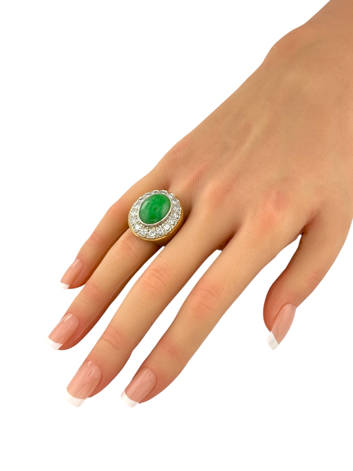 14K Yellow Gold Green Jade & Diamond Ring