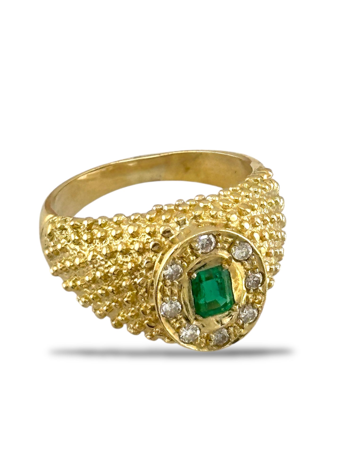 18K Yellow Gold Vintage Ring with Diamonds & Emerald