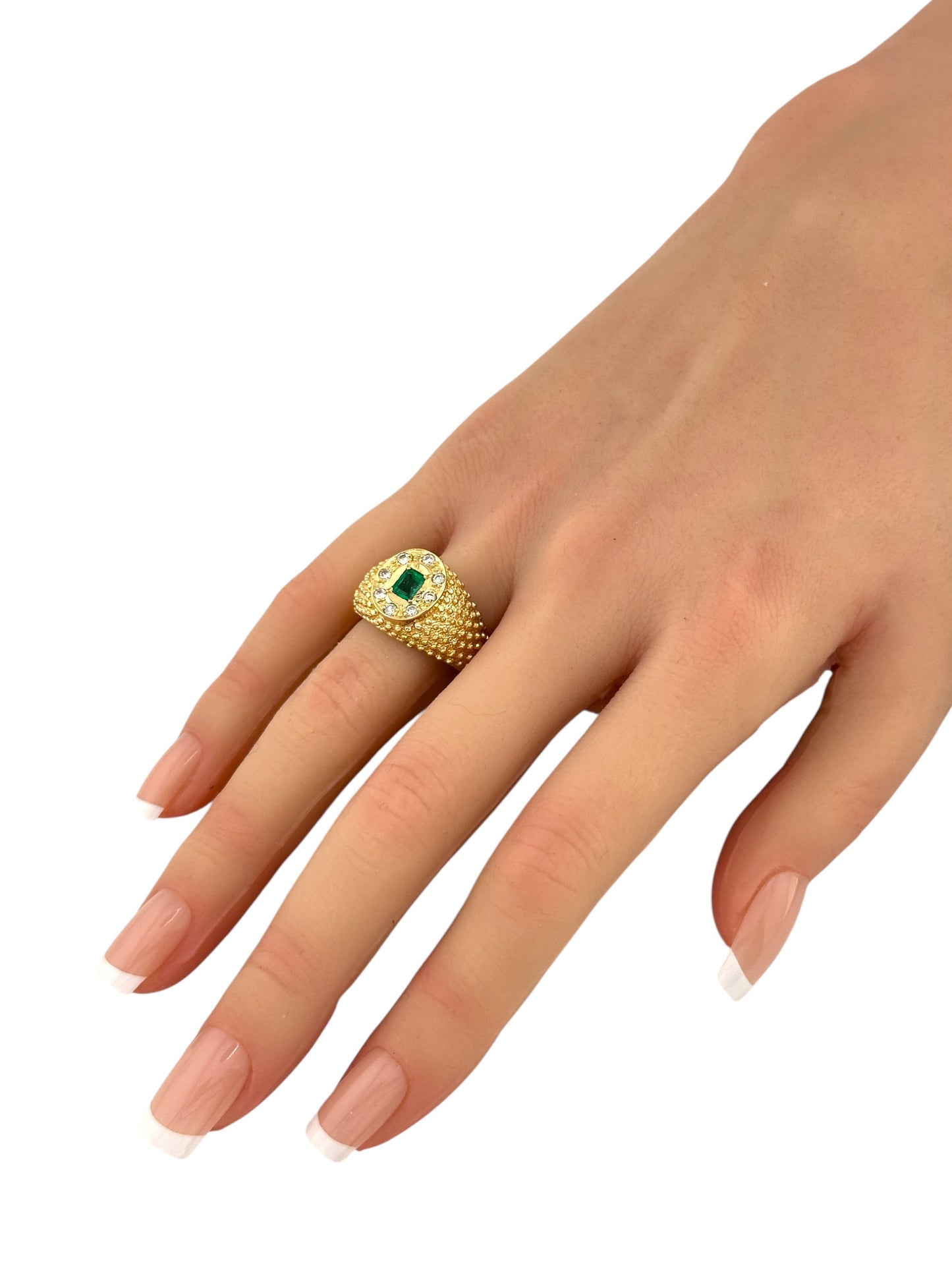 18K Yellow Gold Vintage Ring with Diamonds & Emerald